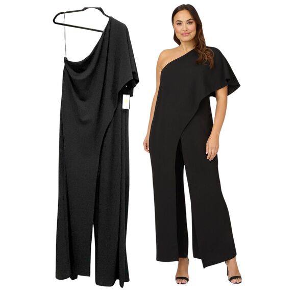 Adrianna Papell Flutter One Shoulder Black Jumpsuit Size 22W NWT - Picture 2 of 13